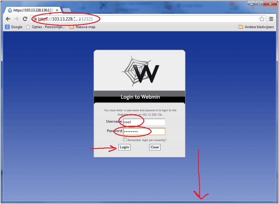 Webmin login Webmin login