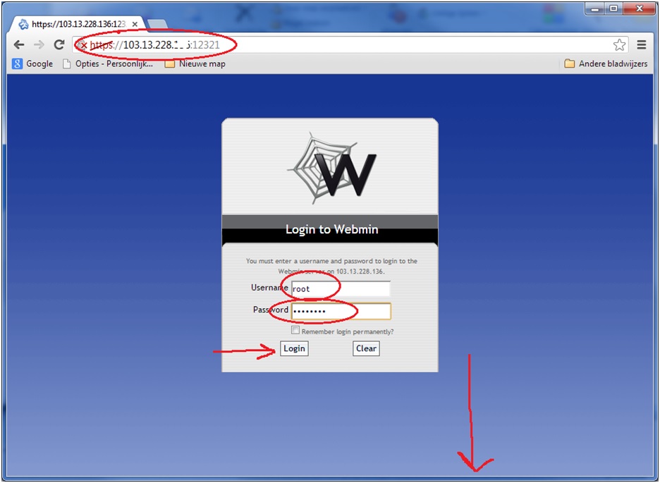 Webmin login