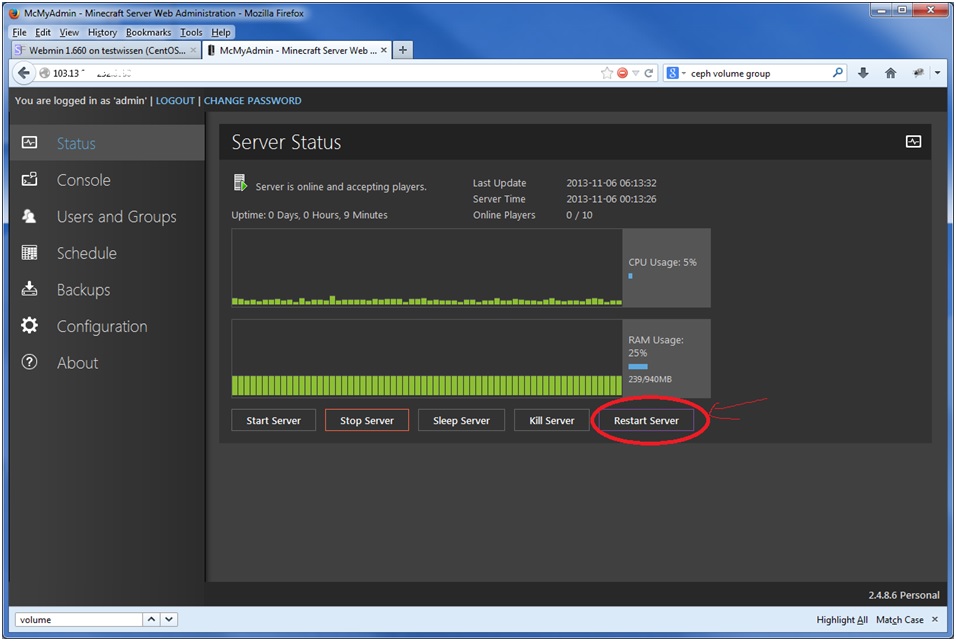 Restart Minecraft Server Restart Minecraft Server